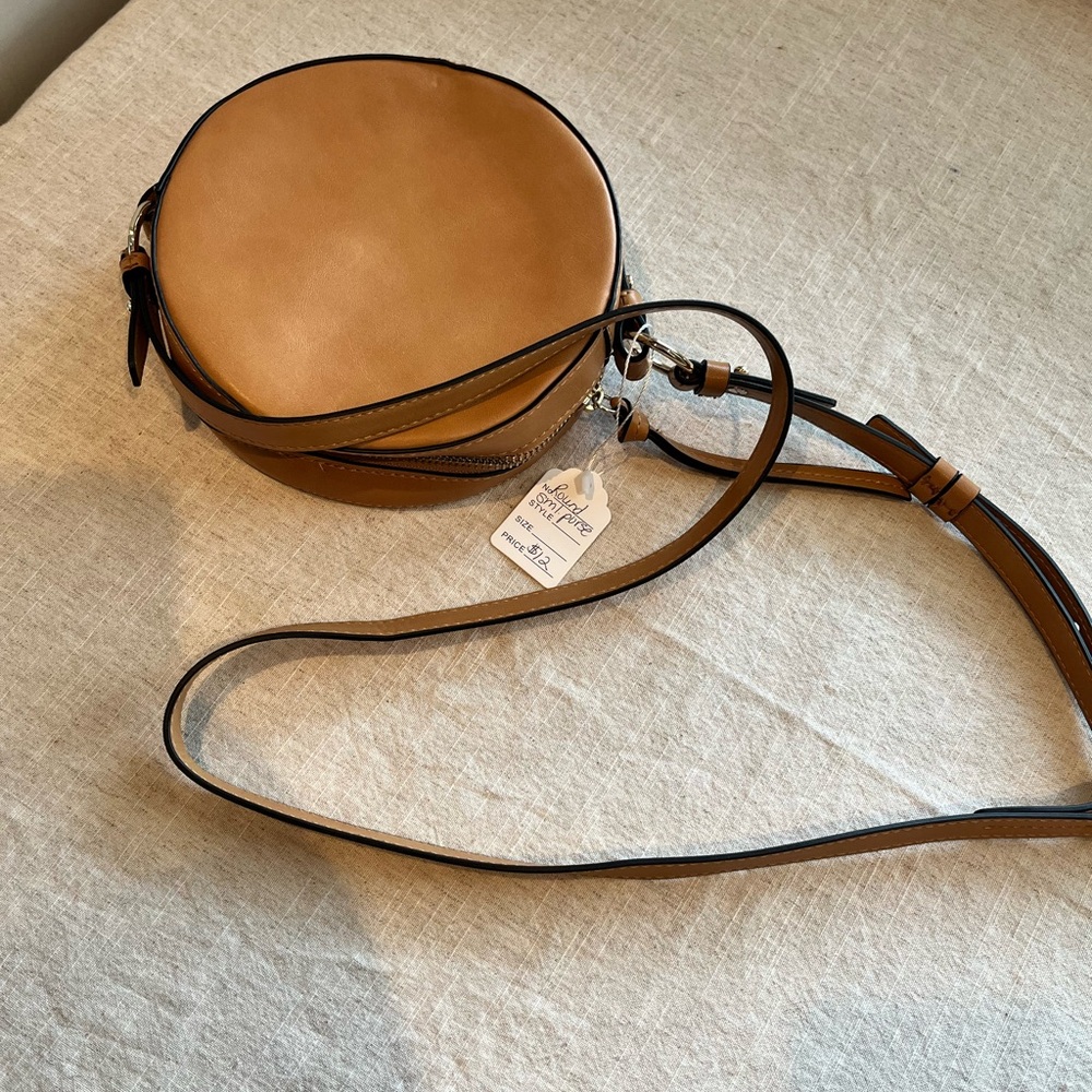 Round Tan Leather Crossbody Bag